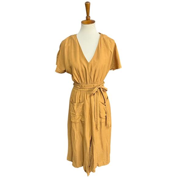 Madewell Linen-Blend Dolman-Sleeve Tie-Waist Midi V-Neck Dress Size 2 - Picture 5 of 9